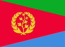 [ai] The national flag of Eritrea featuring green, red, and blue triangles with a golden olive branch surrounded by two olive leaves in the center.